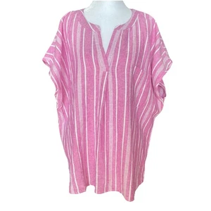 Coastal Comfort Damen Top XXL rosa weiß gestreift Leinenmischung kastig Coastal Beach - Bild 1 von 8