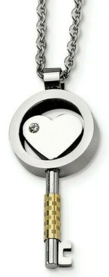 Collar con llave de acero inoxidable cincel de 22" chapado en oro y circonita cúbica Foto 1 de 2