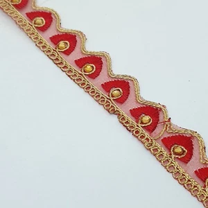 2.5cm Wine gold Wave edge BRAID embroidered Crystal ribbon trimming - Picture 1 of 1