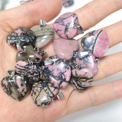 Colgante corazón rodonita natural cristal piedra colgante dijes joyería hacer 30 piezas Foto 1 de 2