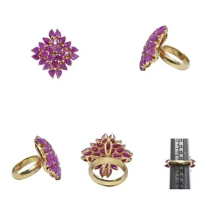 Pear Drop Ruby Flower Cluster 925 Gold Plated Sterling Silver Ring 12.53 Gm - Picture 1 of 6