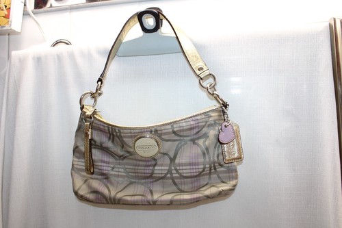 Tracolla originale Coach Signature Spring Plaid Tartan Demi F17210 beige multi nylon