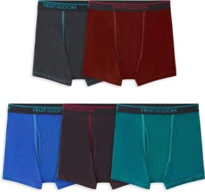Fruit of the Loom 360 Boxer Briefs, Boys-5 Pack-Modal Stretch-Blue/Red/Grey - Picture 1 of 4