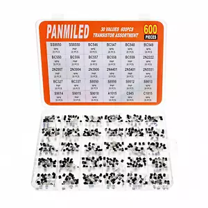 PANMILED 30 Values 600 Pieces Transistor Assortment Kit 2N2222 2N2907 2N3904 2N3 - Picture 1 of 12