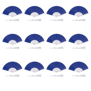 Dozen (12) Folding Hand Fans Blue - Picture 1 of 2