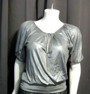 New M/L Lucy Paris gray W/hanging chains short sleeve top Chest 48" X Len 30" - Picture 1 of 3