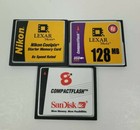Lot 3pc Lexar Sandisk compactflash memory cards 128mb 8mb