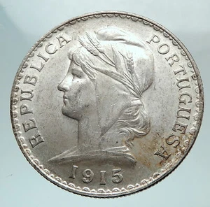 1915 PORTUGAL with Liberty Antique BIG Genuine Silver PORTUGUESE Coin i80175 - Picture 1 of 3
