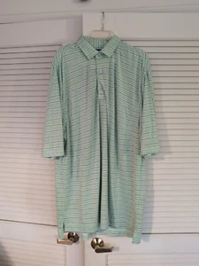 Footjoy Polo Shirt Mens LargeXXL FJ Green Short Sleeve Striped Golf Athleticwear - Picture 1 of 5