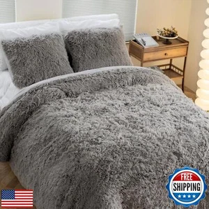 Syalife Queen Shaggy Furry Comforter Set Fluffy Faux Fur Plush Bedding Set 3 - Picture 1 of 5