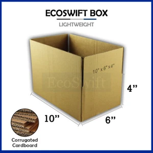 1-Box 10x6x4 EcoSwift Cardboard Packing Moving Shipping Box Corrugated Carton - Picture 1 of 5