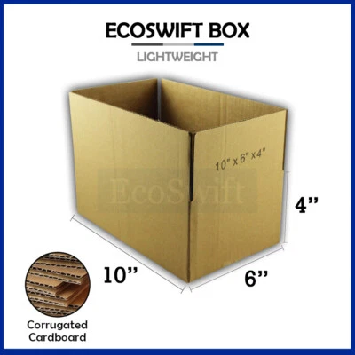 1-Box 10x6x4 EcoSwift Cardboard Packing Moving Shipping Box Corrugated Carton - Image 1 of 4