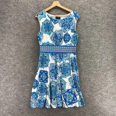 Vestido Liz Claiborne Mujer 8 Blanco Paisley Vaina Midi Forrado Sin Mangas Informal Foto 1 de 4