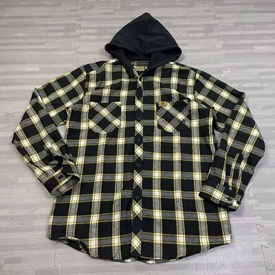 Rocawear Flannel Hooded Shirt Mens Size Medium Plaid Lightweight Black Yellow - Image 1 of 4
