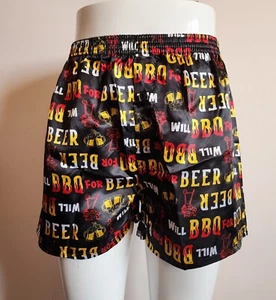 Will BBQ For Beer Mens Printed Novelty Satin Boxer Shorts Size S New - Picture 1 of 4
