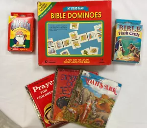 Vintage Bible Dominoes Game, Bible Flash Cards, Bible Old Man & 3 Golden Books - Picture 1 of 22