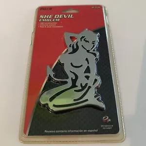 SHE DEVIL Chrome Emblem Stick-on IP-3134 PILOT w/3M Adhesive NEW FREE Shipping - Foto 1 di 7