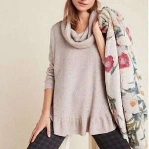 MAEVE Womens Addie Cowl Neck Ruffle Hem Sweater S Oversized Cozy Cottage Mauve - Picture 1 of 14