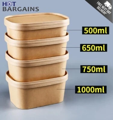 Kraft Paper Food Containers with Paper Lids Disposable Eco Friendly Takeaway - Image 1 of 4