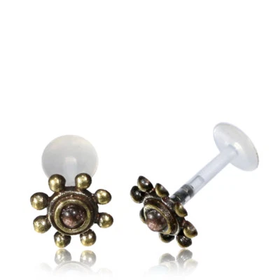 LABRET LATÓN AFGANO AMATISTA FLOR TRAGUS HÉLICE 16G 1/4 PULGADA 6mm LÓBULO BIOPLÁSTICO Foto 1 de 2