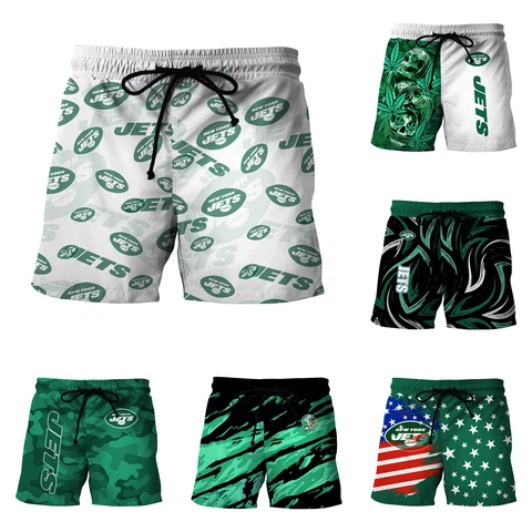 New York Jets Mens Pockets Summer Shorts Casual Drawstring Beach Swim Trunks Cover