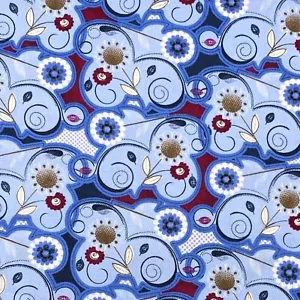 Whimsical Garden Swirls Blue Floral Fantasy Sewing Cotton Quilting Fabric - Foto 1 di 2