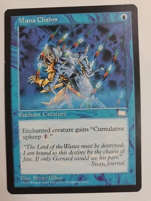 MTG Magic The Gathering Card Mana Chains Enchant Creature Blue Weatherlight 1997 - Image 1 of 2