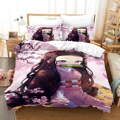 3Pcs Demon Slayer Bedding Set Quilt Duvet Cover Single Double King Size PRESENT