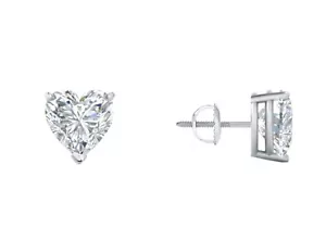 2.75 Ct Heart Shape Created Diamond Real 14K White Gold Earrings Studs ScrewBack - Picture 1 of 3