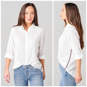 Sonniges weißes Shirt mit Knopfleiste XS Oversize Tunika Oberteil leichte Baumwolle - Bild 1 von 12