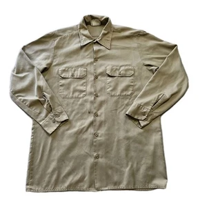DICKIES Work Shirt Khaki Kneck 16-16 1/2 Sleeve 34/35 Cotton MADE IN USA 90s - Picture 1 of 10