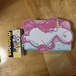 Minions Geldbörse flauschig Einhorn Regenbogen Glitzer umlaufender Reißverschluss - Bild 1 von 3