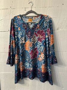 Camicetta donna floreale Ruby Rd top manica con volant taglia L Boho Cottage Lagen - Foto 1 di 19