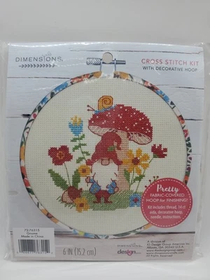 Kit Punto de Cruz Contado Dimensiones Gnomo con Aro Decorativo NUEVO Foto 1 de 3