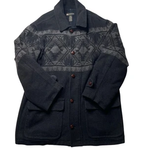 Banana Republic Jacket Men's Large Dark Gray Cabin Wear Wool Southwestern Chore - Picture 1 of 7