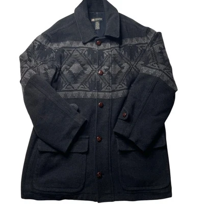 Banana Republic Jacket Men's Large Dark Gray Cabin Wear Wool Southwestern Chore - Image 1 of 4