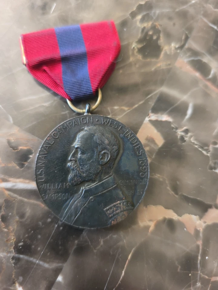 桑普森奖章 西印度群岛海军战役奖章,1901 年真实物品 查看商店 WW1-WW2 — 第 1/4 张图片