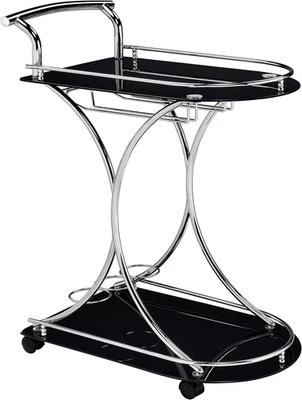 Home Furnishings Elfman 2 Camadas Prateleira de Vidro Carrinho de Barra de Metal Preto e Cromado 91000 - Imagem 1 de 4