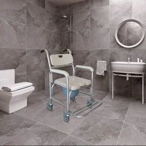 Rolling Shower Chair Commode Transport Chair Rolling Bathroom Wheelchair - Picture 1 of 12