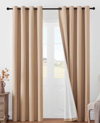 Joydeco Linen Blackout Curtain (1) for Bedroom 96 Inches Long Grommet Heavy Duty - Image 1 of 4