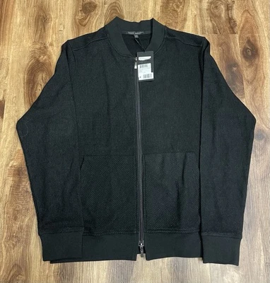 Suéter ligero Robert Barakett cremallera completa negro para hombre talla M ribete acanalado Foto 1 de 4