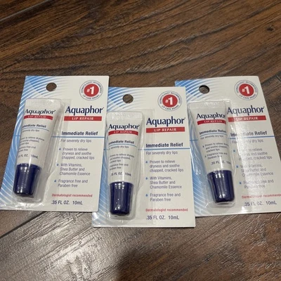 Paquete de 3 ~ Pomada reparadora de labios Aquaphor - Larga duración 0,35 fl oz Foto 1 de 4