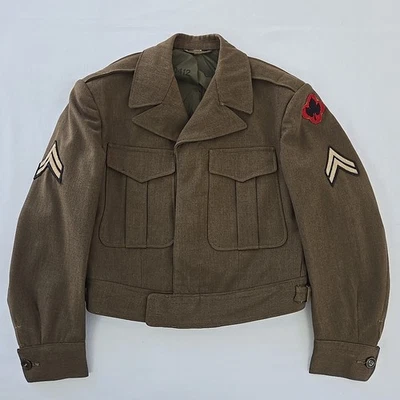 VTG 1946 US Army Wool Olive Drab Field Jacket Cropped Mens 34R WWII 40s Military - Image 1 of 4