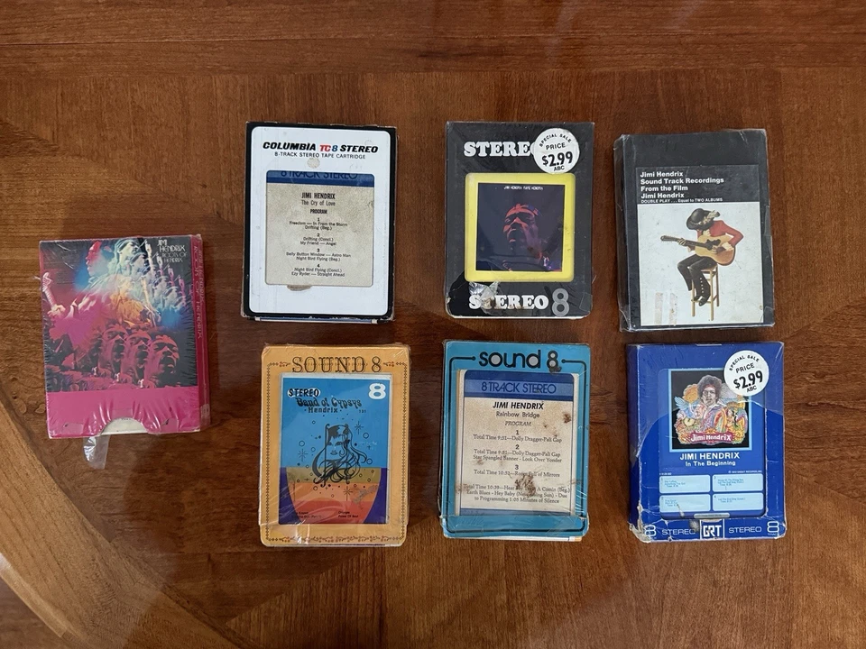 Jimmy Hendrix 8 Track Cassette Collection Lot of 7 Original Sleeves. Foto 1 de 4