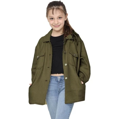 Veste Tunique Fille En Fleece Couleur Kaki Unie Mode 7-13 Ans - Photo 1/2