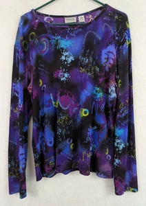 Chico's Travelers sz 2 Top slinky stretchy purple multi color print 2394 - Picture 1 of 5