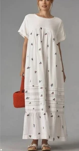 Anthropologie Pilcro Short Sleeve T Shirt Maxi Midi Dress Floral White S NEW - Picture 1 of 5
