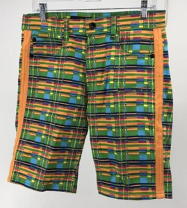 Decibel Men’s Golf Shorts Sz 32 Clown Core bright Orange Green Plaid 20” Outside - Picture 1 of 13