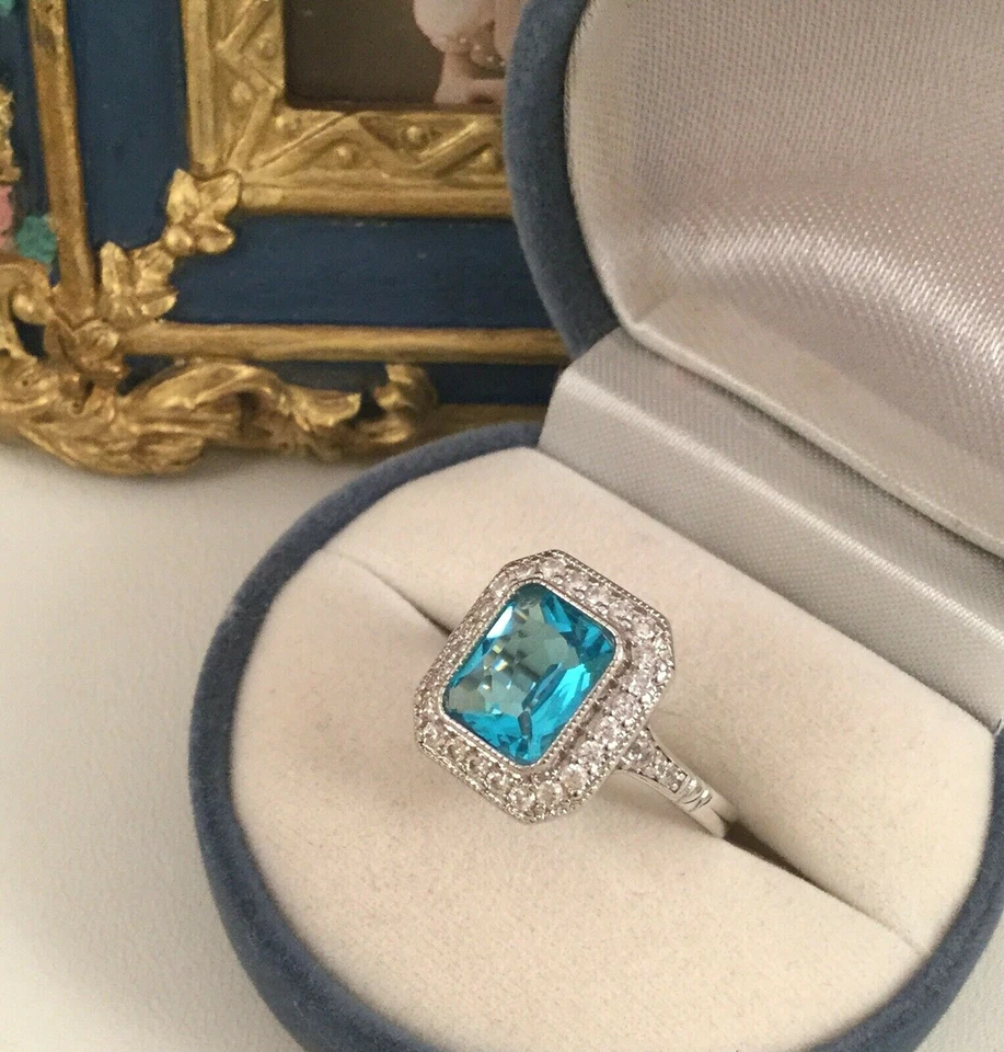 Joyería Vintage Anillo Oro Topacio Londres Zafiros Blancos Joyería Antigua Deco Foto 1 de 4