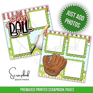 Baseball Scrapbook Pages Sports 2 PRINTED Premade Scrapbook Quick Pages 75 - Picture 1 of 2